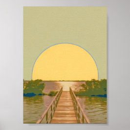 Minimalist Golden Sun Boardwalk Lake Landscape  ポスター