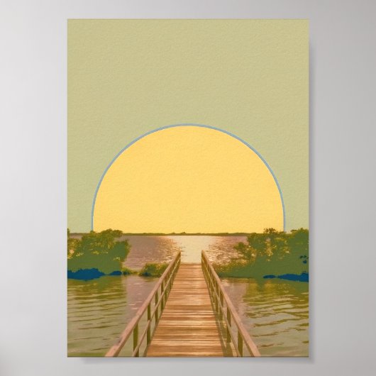 Minimalist Golden Sun Boardwalk Lake Landscape  ポスター (正面)