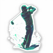 Minimalist Golfer Green Glow Silhouette シール (正面)