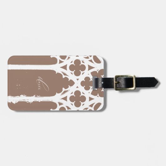 Minimalist Gothic Window Calligraphy Mocha Brown ラゲッジタグ (正面横)