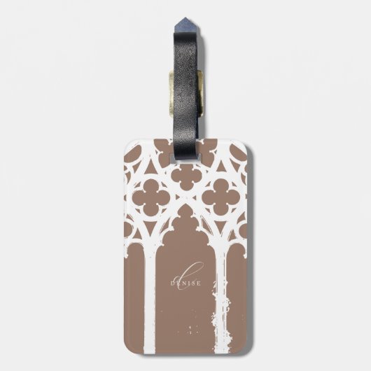 Minimalist Gothic Window Calligraphy Mocha Brown ラゲッジタグ (裏面縦)