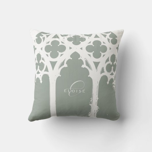 Minimalist Gothic Window Calligraphy Pale Olive クッション (裏面)