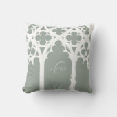 Minimalist Gothic Window Calligraphy Pale Olive クッション (正面)