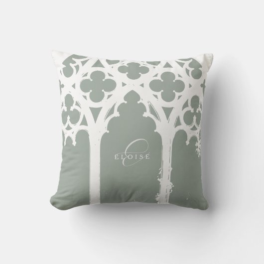 Minimalist Gothic Window Calligraphy Pale Olive クッション (正面)