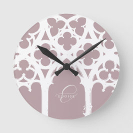Minimalist Gothic Window Calligraphy Pale Pink ラウンド壁時計