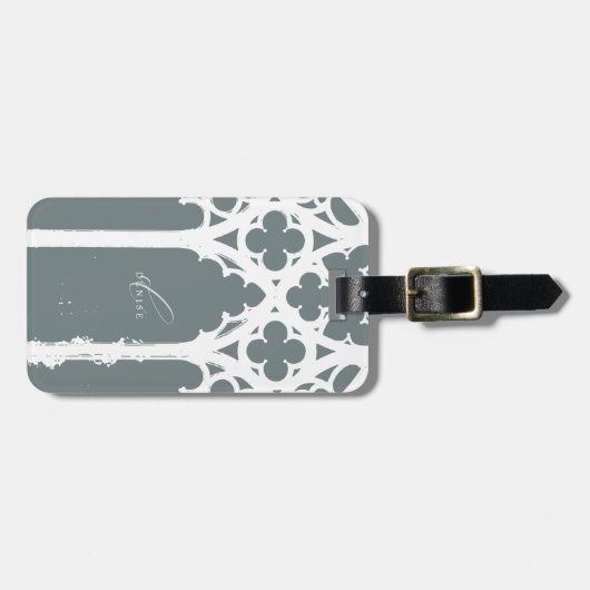 Minimalist Gothic Window Calligraphy Slate Green ラゲッジタグ (正面横)