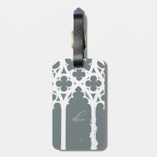 Minimalist Gothic Window Calligraphy Slate Green ラゲッジタグ (裏面縦)