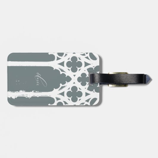 Minimalist Gothic Window Calligraphy Slate Green ラゲッジタグ (裏面横)