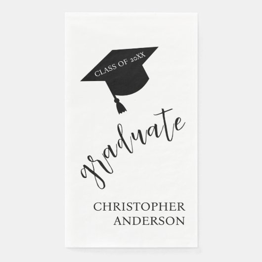 Minimalist Grad Cap Black & White Graduation (正面)
