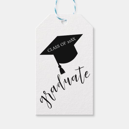 Minimalist Grad Cap Black & White Graduation ギフトタグ (正面)