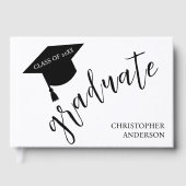 Minimalist Grad Cap Black & White Graduation ゲストブック (正面)