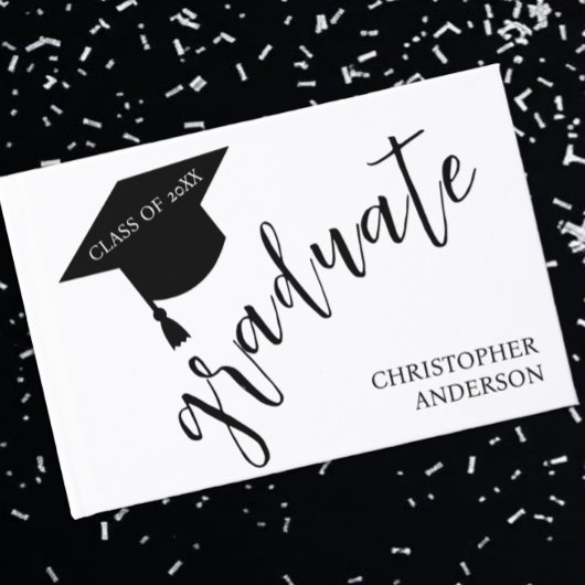 Minimalist Grad Cap Black & White Graduation ゲストブック