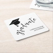 Minimalist Grad Cap Black & White Graduation スクエアペーパーコースター (アングル)