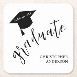 Minimalist Grad Cap Black & White Graduation スクエアペーパーコースター
