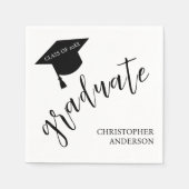 Minimalist Grad Cap Black & White Graduation スタンダードカクテルナプキン (正面)