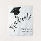 Minimalist Grad Cap Black & White Graduation タペストリー (正面)