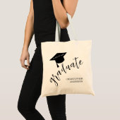 Minimalist Grad Cap Black & White Graduation トートバッグ (正面(商品))