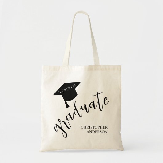 Minimalist Grad Cap Black & White Graduation トートバッグ (正面)