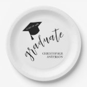 Minimalist Grad Cap Black & White Graduation ペーパープレート (正面)