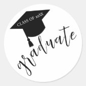 Minimalist Grad Cap Black & White Graduation ラウンドシール (正面)