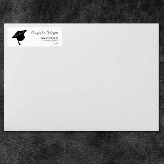 Minimalist Grad Cap Black & White Graduation ラベル