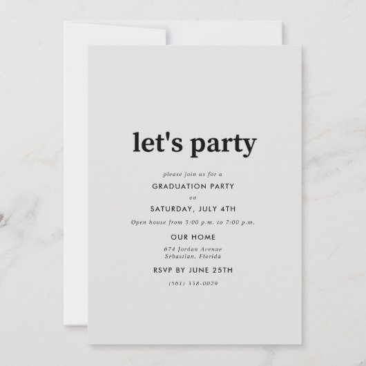 Minimalist Graduation Photo Party Invitation 案内状 (裏面)