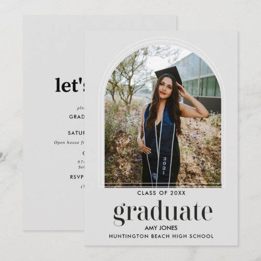 Minimalist Graduation Photo Party Invitation 案内状 (正面/裏面)