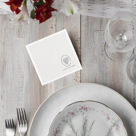 Minimalist Gray Floral Wedding Cocktail Napkin スタンダードカクテルナプキン