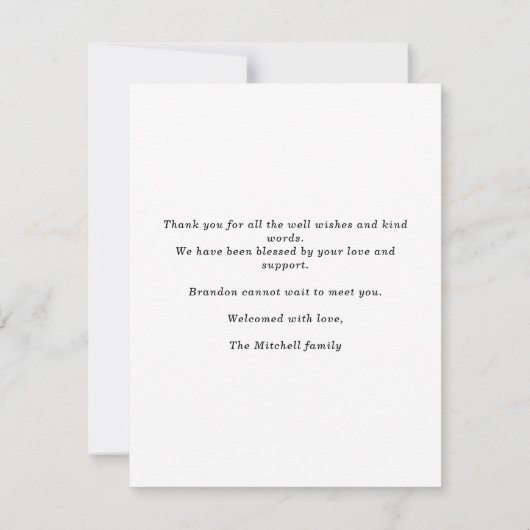 Minimalist Gray Photo Baby Announcement Flat Card (裏面)