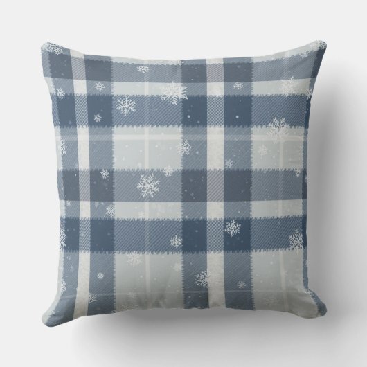 Minimalist Gray & Silver Snowflake Plaid クッション (裏面)