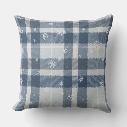 Minimalist Gray & Silver Snowflake Plaid クッション (正面)