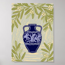 Minimalist Greek Amphora and Olive Branch  ポスター