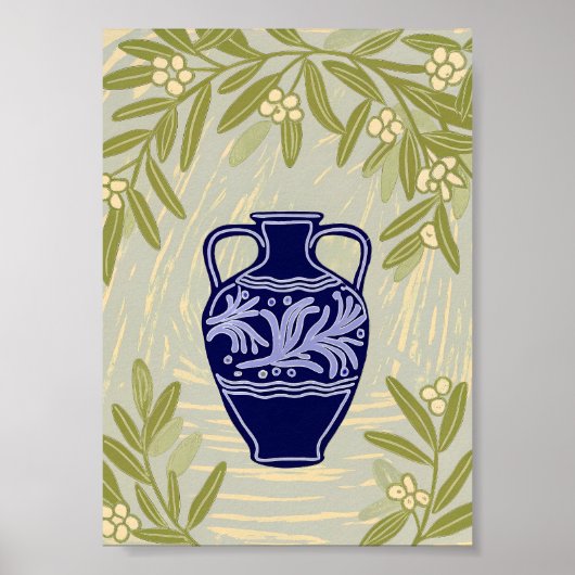 Minimalist Greek Amphora and Olive Branch  ポスター (正面)