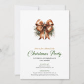 Minimalist Green And Gold Christmas Bow Invite 招待状 (正面)