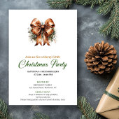 Minimalist Green And Gold Christmas Bow Invite 招待状