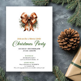 Minimalist Green And Gold Christmas Bow Invite 招待状