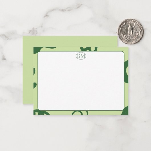 Minimalist Green Border Monogram Note Card ノートカード (正面/裏面インサイチュ)