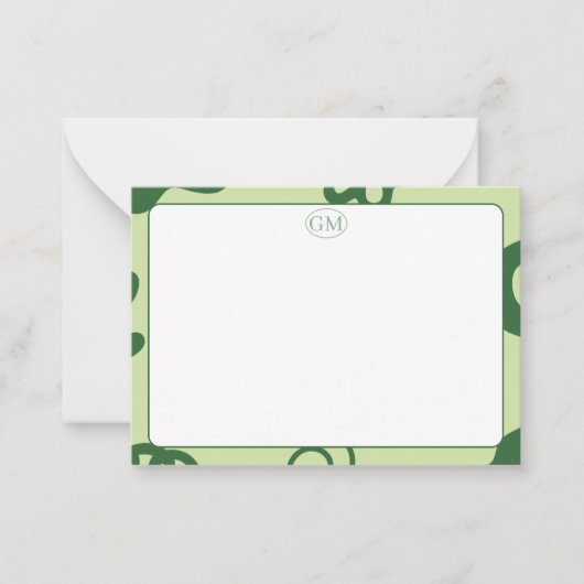 Minimalist Green Border Monogram Note Card ノートカード (正面)