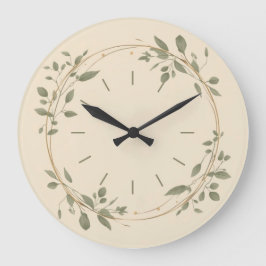 Minimalist Green Botanical Wall Clock  ラージ壁時計