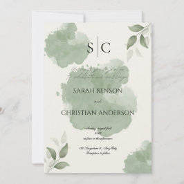 Minimalist Green Botanical Wedding Invitation 招待状