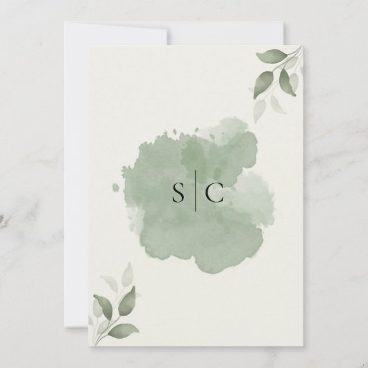 Minimalist Green Botanical Wedding Invitation 招待状 (裏面)