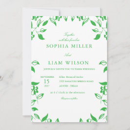 Minimalist Green Botanical Wedding Invitation 招待状