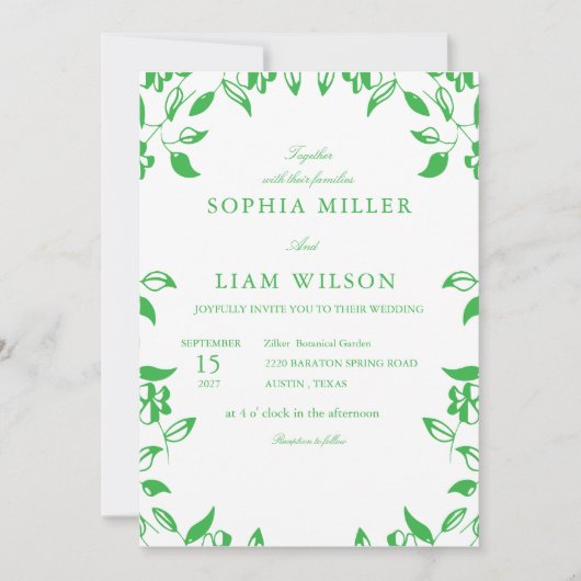 Minimalist Green Botanical Wedding Invitation 招待状 (正面)