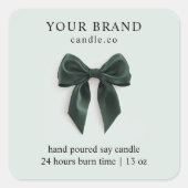 Minimalist Green Bow Candle Label | Elegant  スクエアシール (正面)