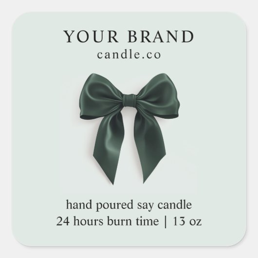 Minimalist Green Bow Candle Label | Elegant スクエアシール (正面)