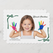 Minimalist Green Bows Blessing Christmas 招待状 (正面/裏面)