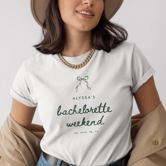 Minimalist Green Coquette Bow Bachelorette Weekend Tシャツ