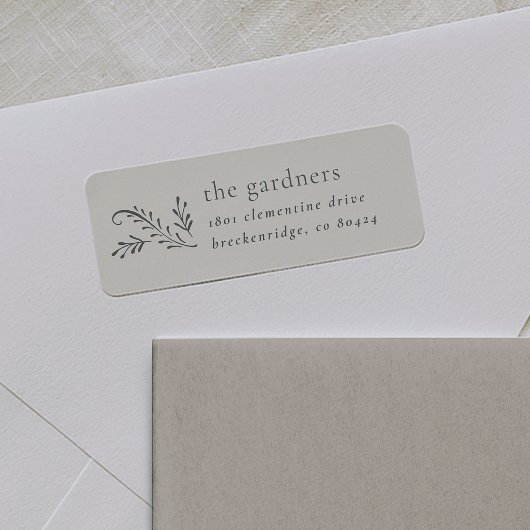 Minimalist Green & Cream Botanical Return Address ラベル