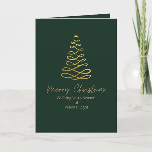 Minimalist Green & Gold Folded Christmas Card シーズンカード (正面)