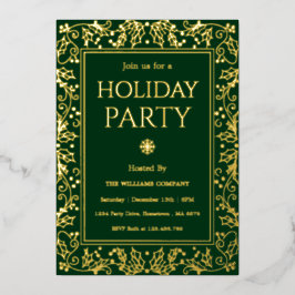Minimalist Green & Gold Holiday Gathering 箔招待状